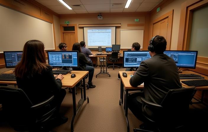 Configuração de sala de aula para educação em áudio.