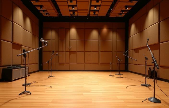 Sala de gravação ao vivo acusticamente tratada.
